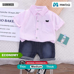 Pink Lines Shirt With Soft Jeans Short 2pc 2 - Minitaq baby kids clothes dress