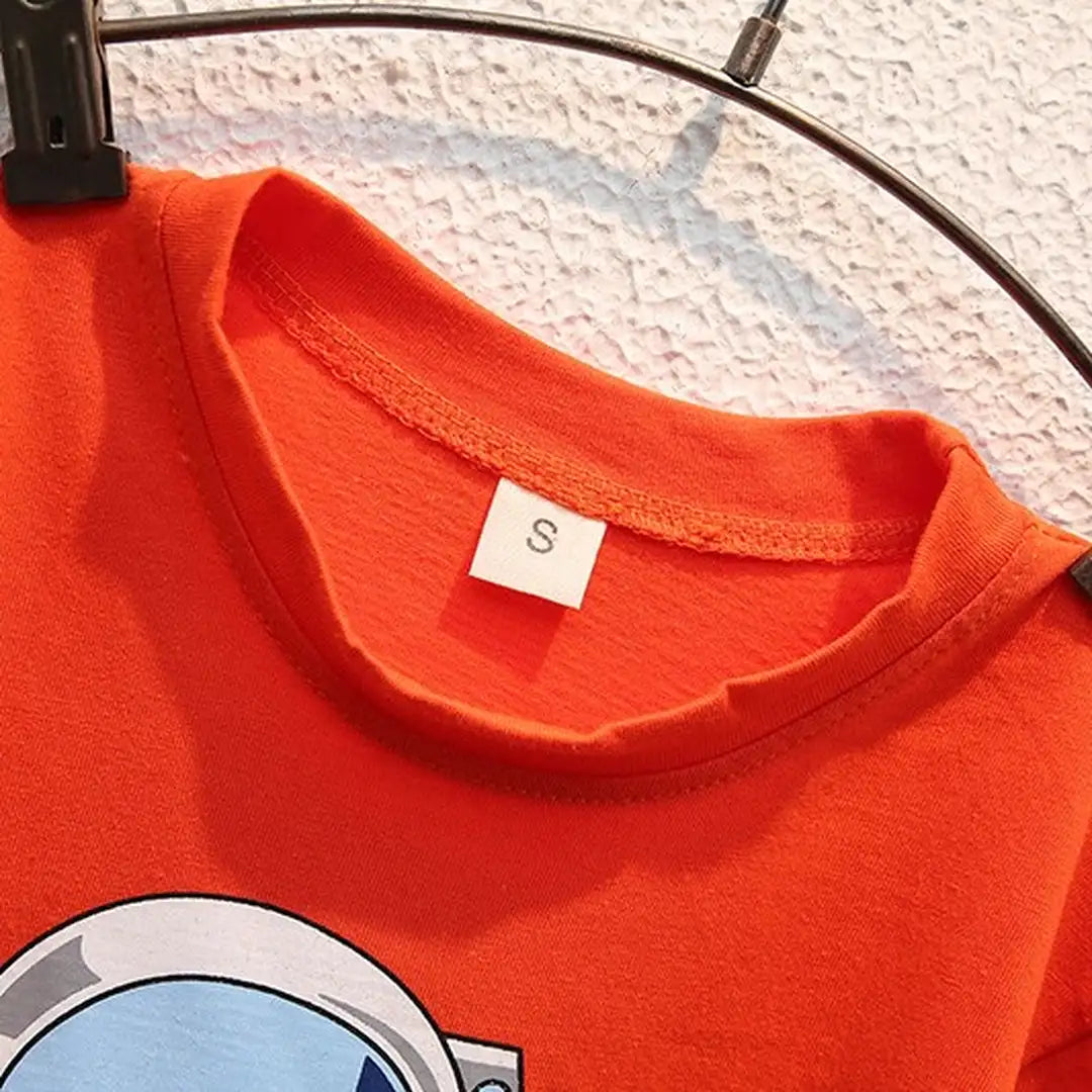 Fun With Astronaut Orange Shirt With Jeans Shorts 3 - Minitaq baby kids clothes dress