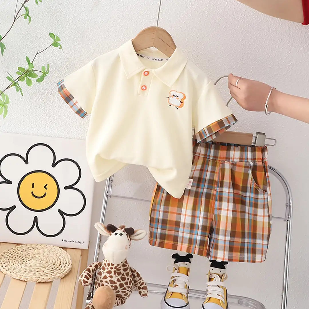 The Summer Cream Polo With Orange Accent Shorts 3 - Minitaq baby kids clothes dress