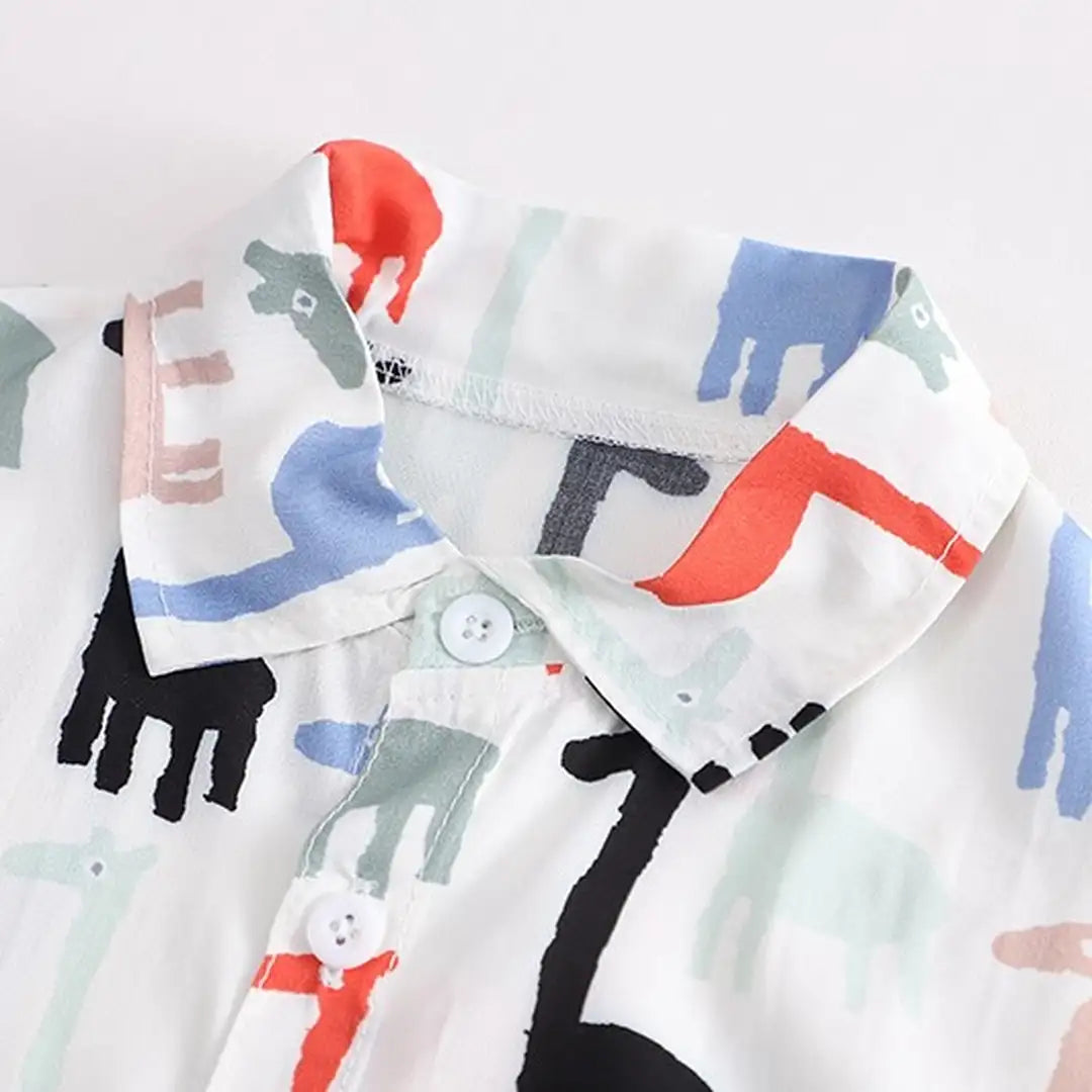 Giraffe Pattern Summer Shirt With Cotton Shorts For Kids 3 - Minitaq baby kids clothes dress