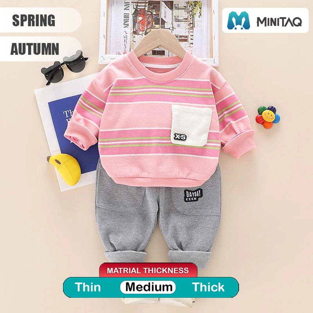 Casual Pink Sweatshirt Top With Gray Pants For Kids 2 - Minitaq baby kids clothes dress