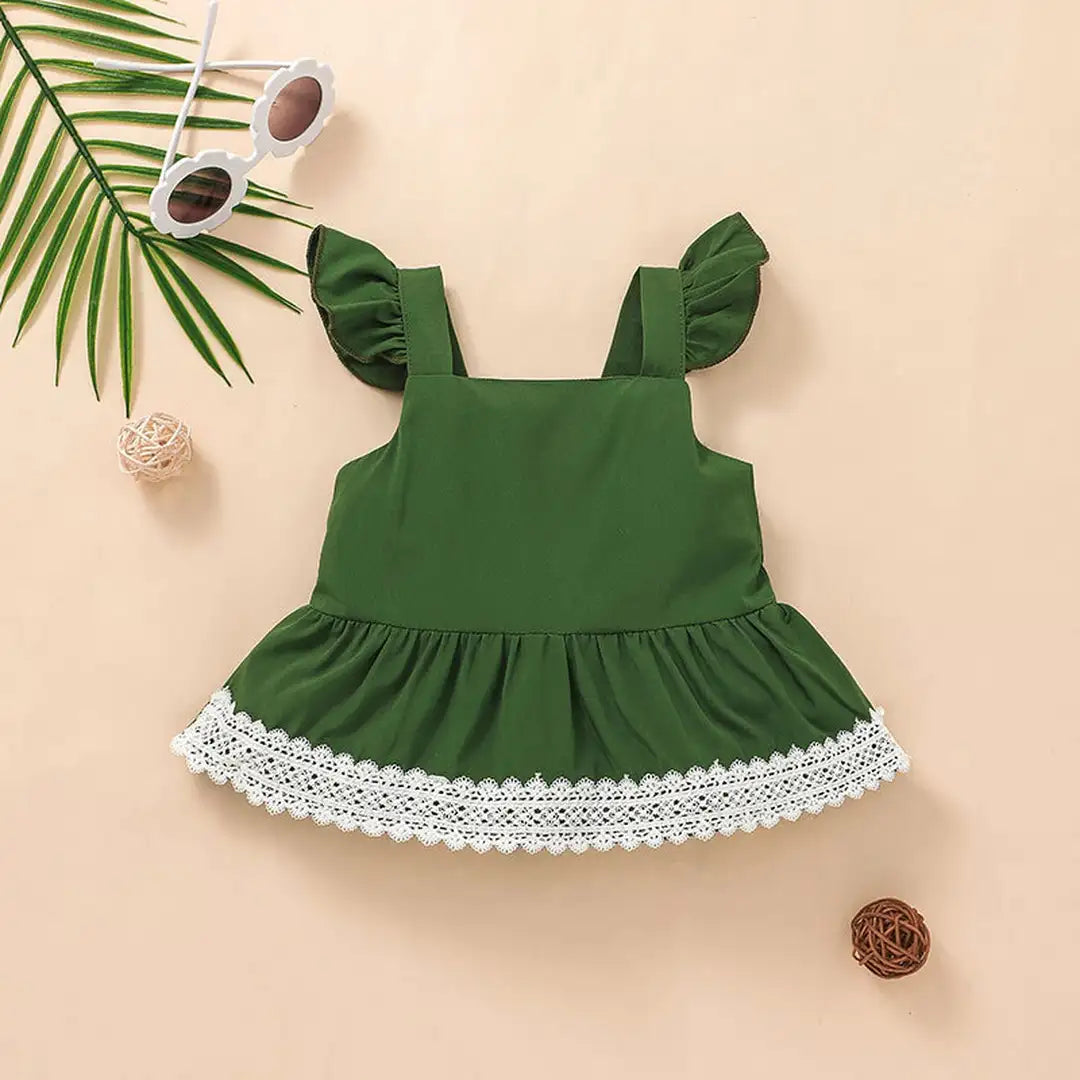 Green Sleeveless Top With Bottom Lace Shorts For Baby Girl 2 - Minitaq baby kids clothes dress