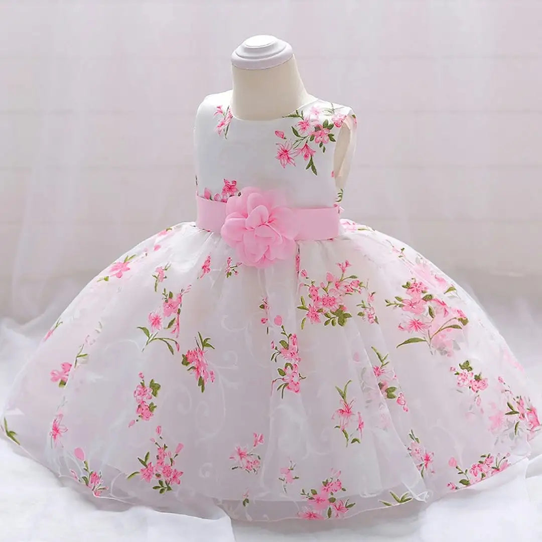 White N Pink Floral Frock Dress For Infants Toddlers 3 - Minitaq baby kids clothes dress