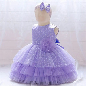 Purple Satin Layered Dress With Flower 3 - Minitaq baby kids clothes dress