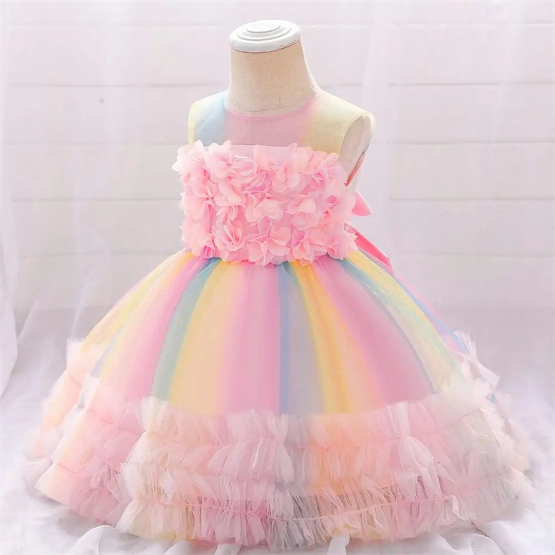 Colorful Rainbow Party Frock Dress For Kids 3 - Minitaq baby kids clothes dress