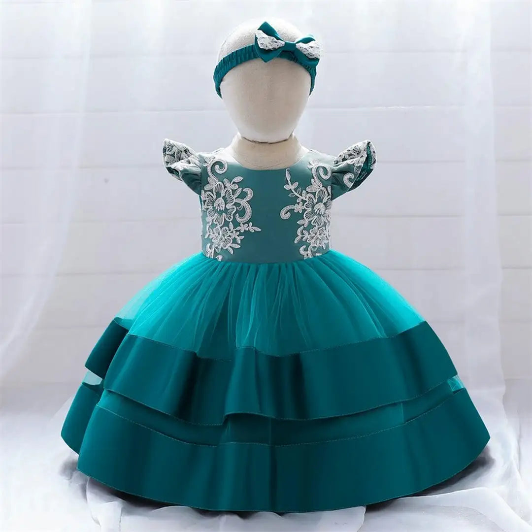 Blue Green Arabian Style Net Layered  Frock Dress 1 - Minitaq baby kids clothes dress