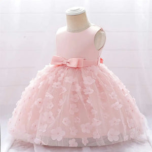 Peach Pink Net Flowers And Bow Lace Frock 3 - Minitaq baby kids clothes dress