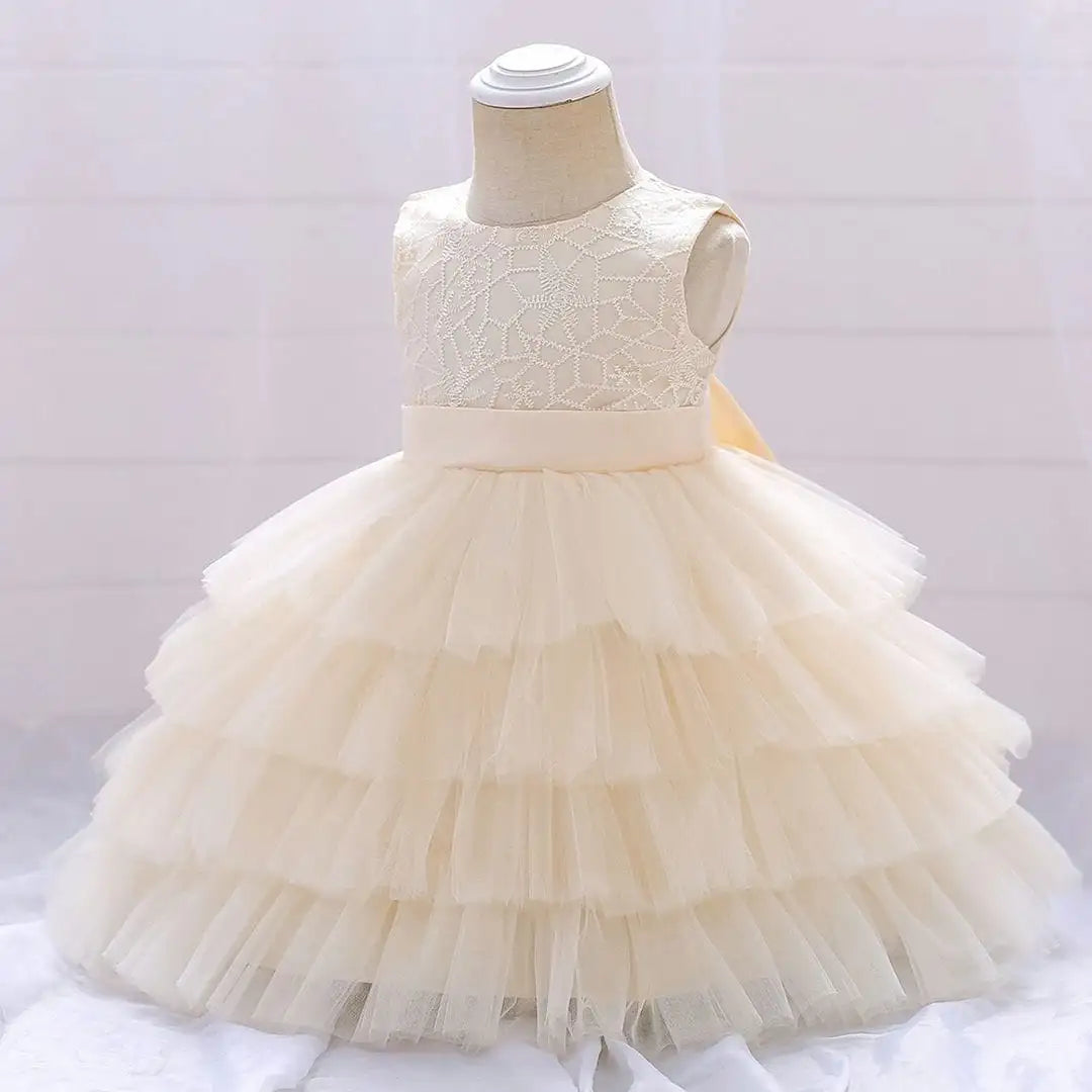 Cream Stylish Multi Layered Baby  Frock Dress 8 - Minitaq baby kids clothes dress