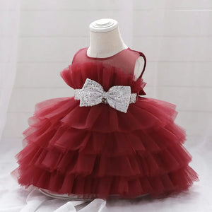 Red Tulle Style With Sequin Bow Frock 3 - Minitaq baby kids clothes dress