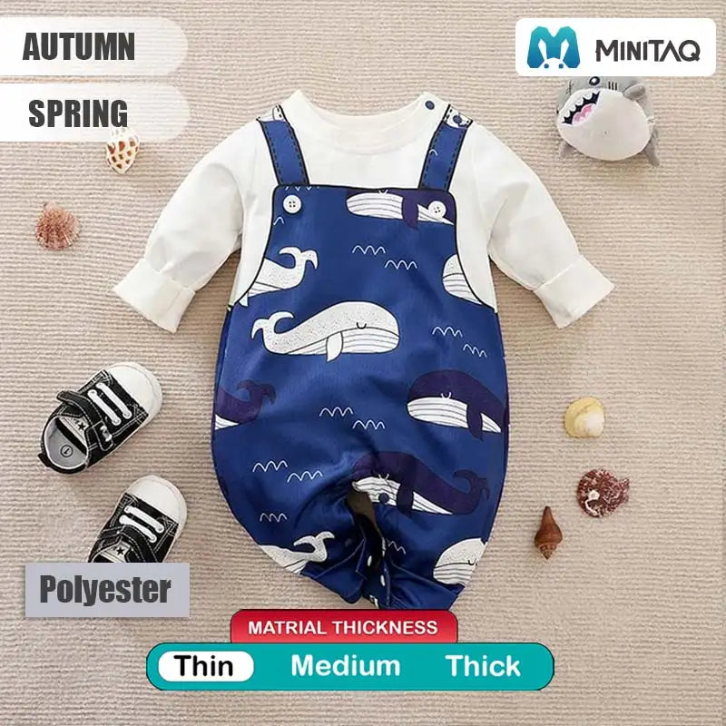 Blue Ocean Whale Dungaree Style Baby Romper 2 - Minitaq baby kids clothes dress