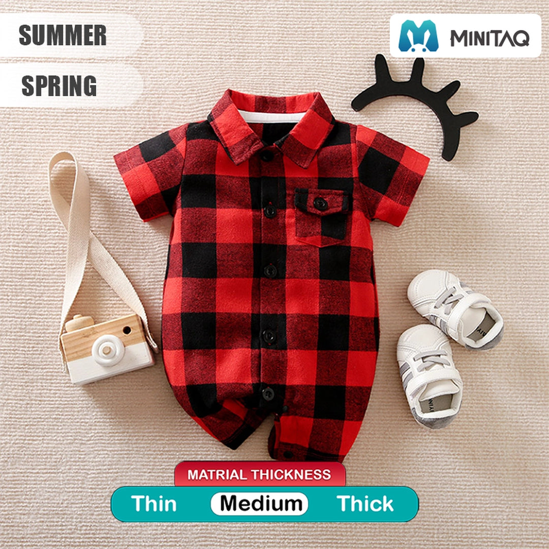 Red Black Plaid Pattern Summer Cotton Romper 2 - Minitaq baby kids clothes dress