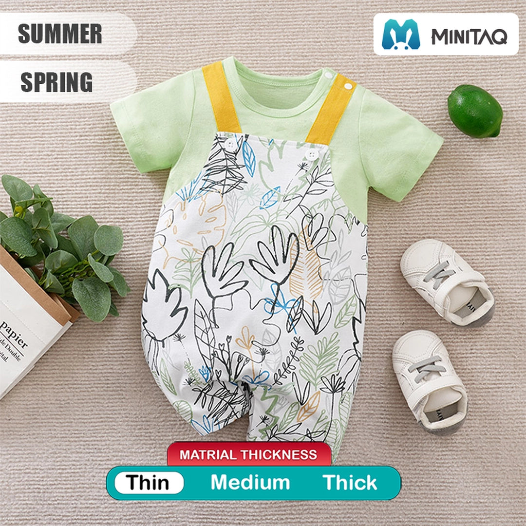 Summer Flowers Art Dungaree Style Cotton Romper 2 - Minitaq baby kids clothes dress