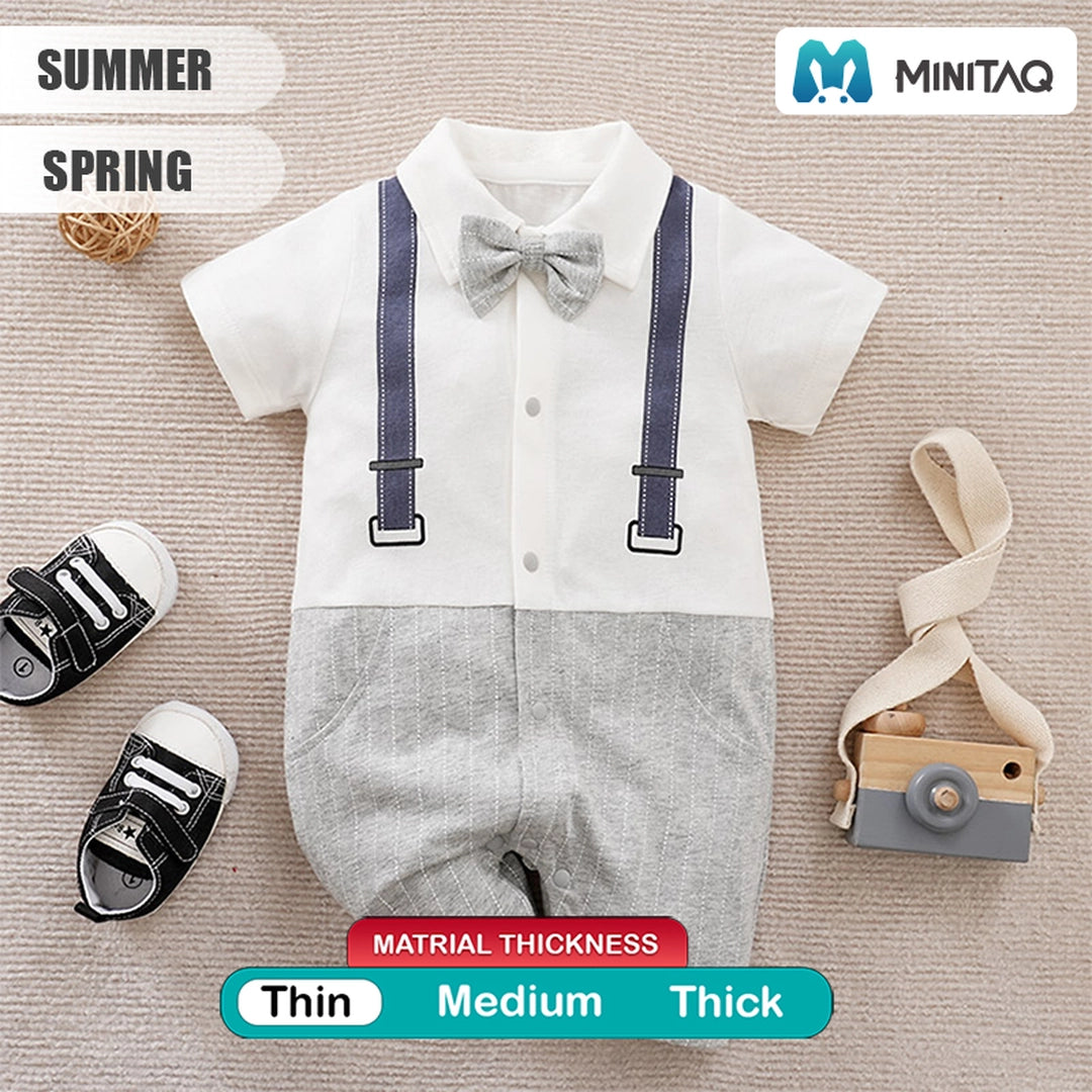 Smart Gray White Romper With Dark Accent Stripes 2 - Minitaq baby kids clothes dress