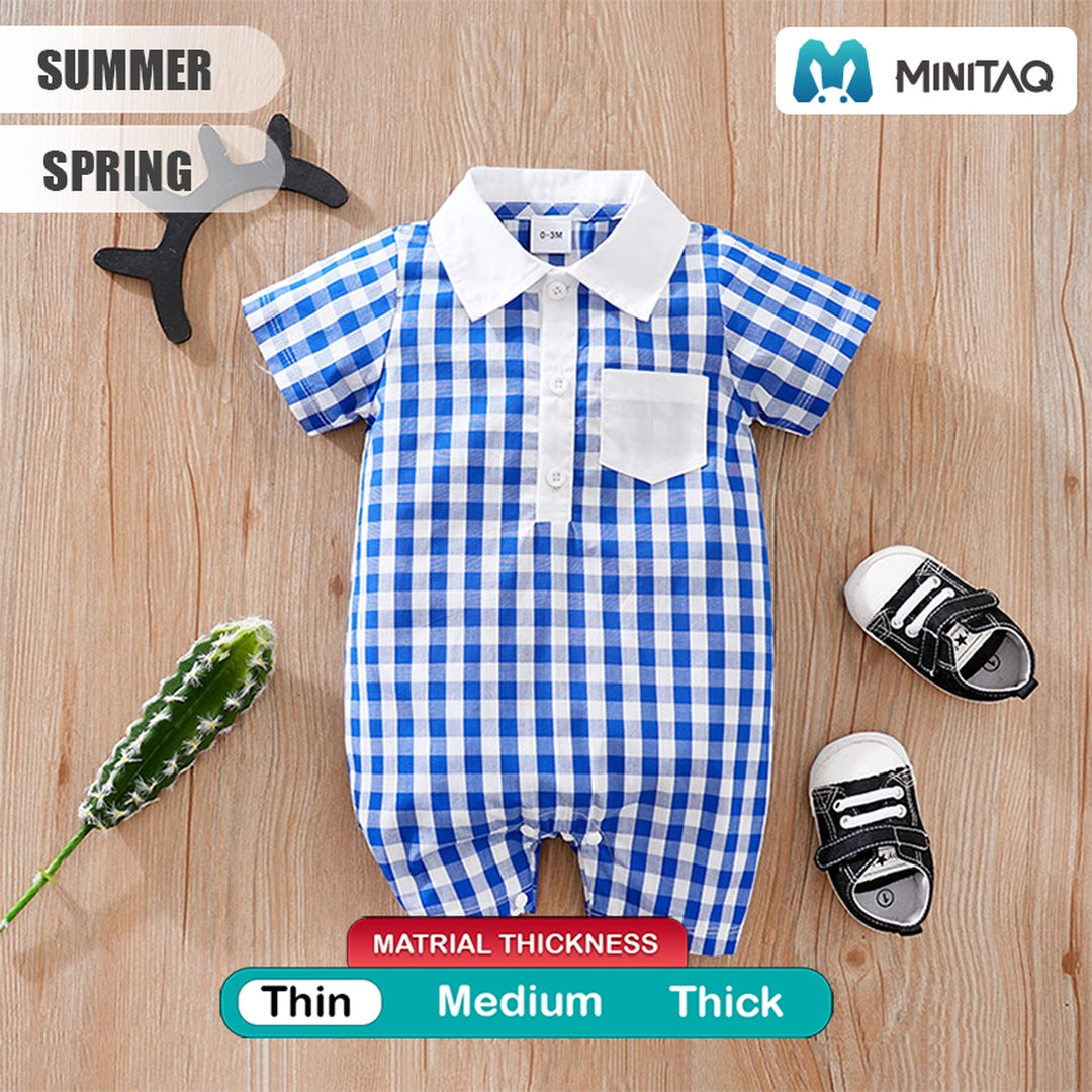 Blue Gingham Pattern Baby Cotton Romper 2 - Minitaq baby kids clothes dress