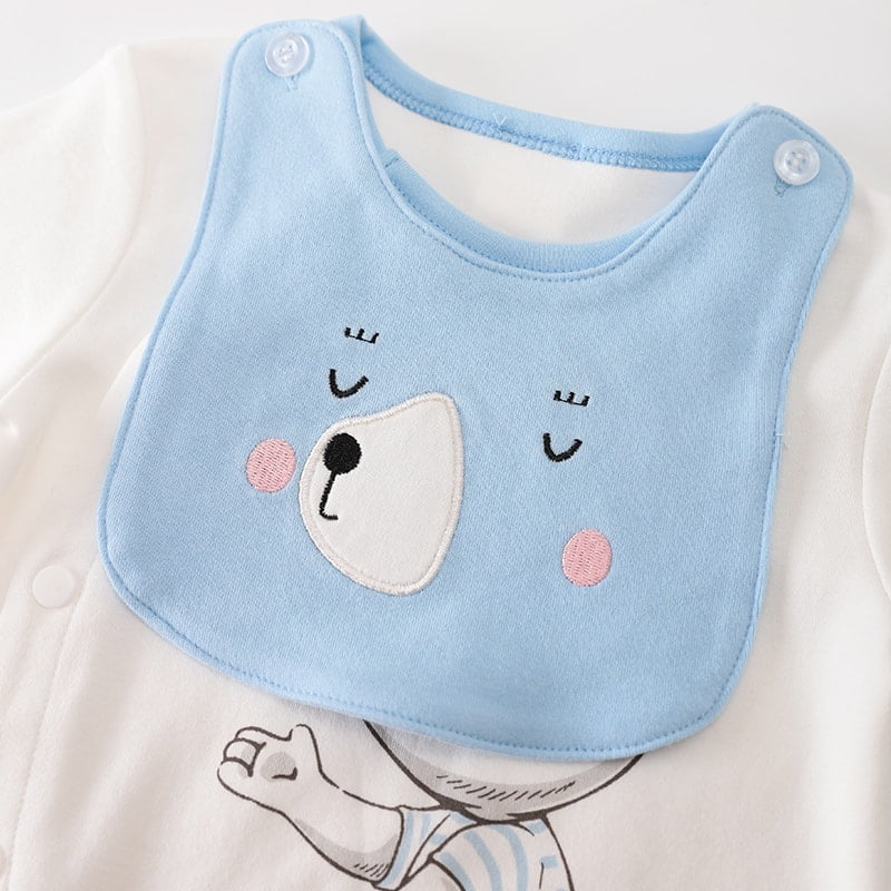 Soft White and Blue Baby Romper with Bib 3 - Minitaq baby kids clothes dress