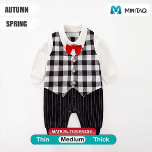 Formal Boy Checkered Wastcoat Romper With Red Bow 1 - Minitaq baby kids clothes dress