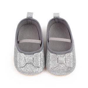 Fancy Silver Glimmer look Baby Shoes with Bow 2 - Minitaq baby kids clothes dress