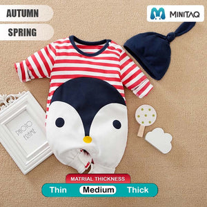 Penguin Red Lines Casual Baby Romper With Cap 2 - Minitaq baby kids clothes dress