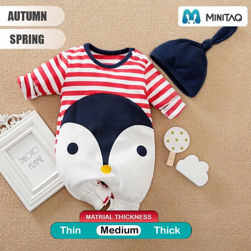 Penguin Red Lines Casual Baby Romper With Cap 2 - Minitaq baby kids clothes dress