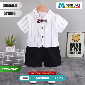 Classical Striped White Shirt and Blue Shorts with Bow Tie 3 - Minitaq baby kids clothes dress