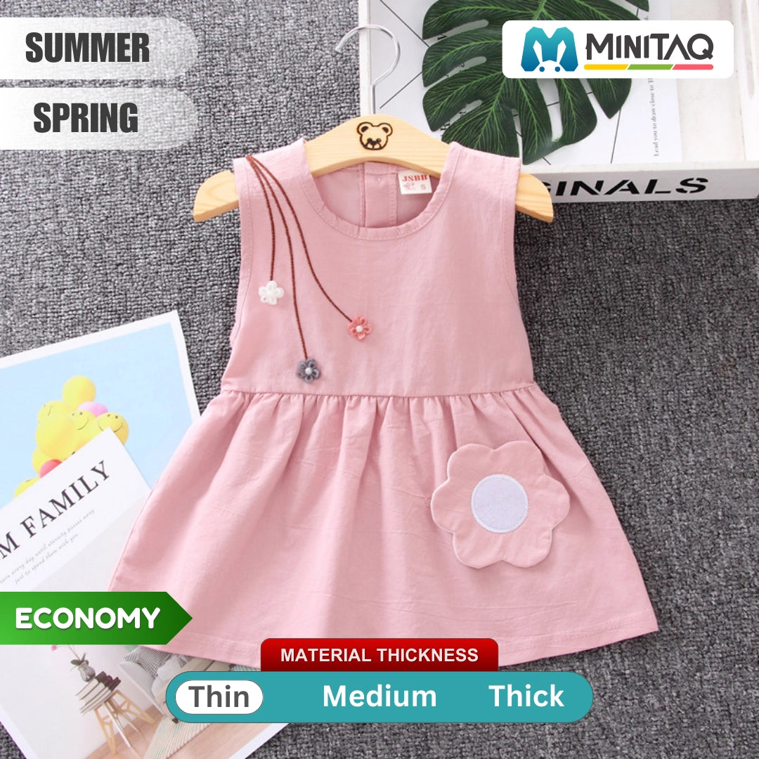 Flower Design Light Pink Sleeveless Cotton Frock For Girls - Minitaq baby kids clothes dress 