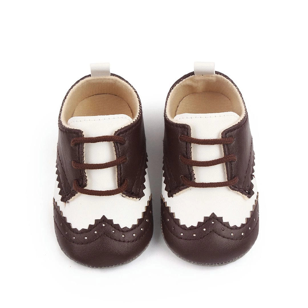 Gentlemen White and Brown Leather Baby Shoes 2 - Minitaq baby kids clothes dress