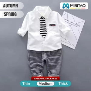 Elegant White Formal Shirt N Squares Design Dress Pants - Minitaq baby kids clothes dress