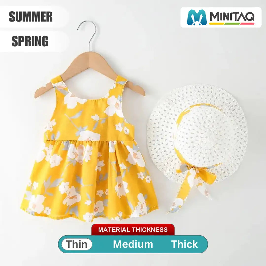 Chick Yellow and Flowers Pattern Frock For Baby Girls