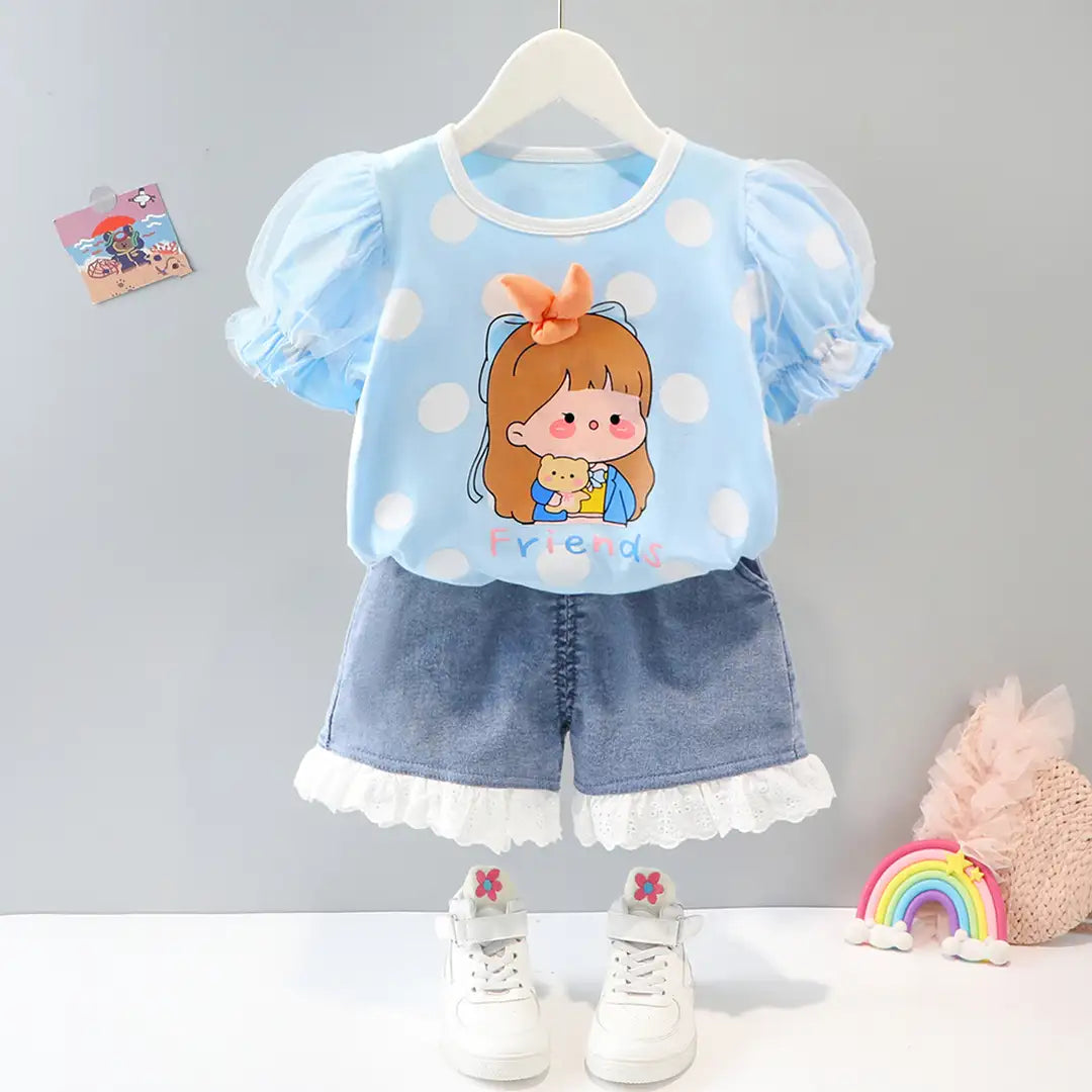 Caring Friends Blue Dress with Ruffle Style Sleeves 3 - Minitaq baby kids clothes dress