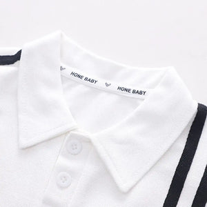 Double Stripes White Polo Shirt and Black Shorts Set for Kids 4 - Minitaq baby kids clothes dress