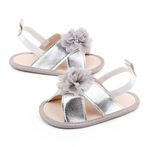 Silver Baby Sandal Shoes With Top Gray Flower 3 - Minitaq baby kids clothes dress