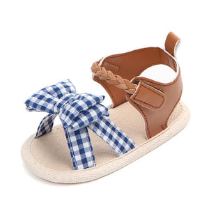 Blue Checks Bow Tie Braided Strap Shoes 3 - Minitaq baby kids clothes dress