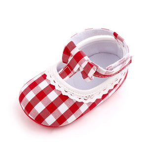 Red Checks Hook N Loops Lace Baby Girl Shoes 3 - Minitaq baby kids clothes dress