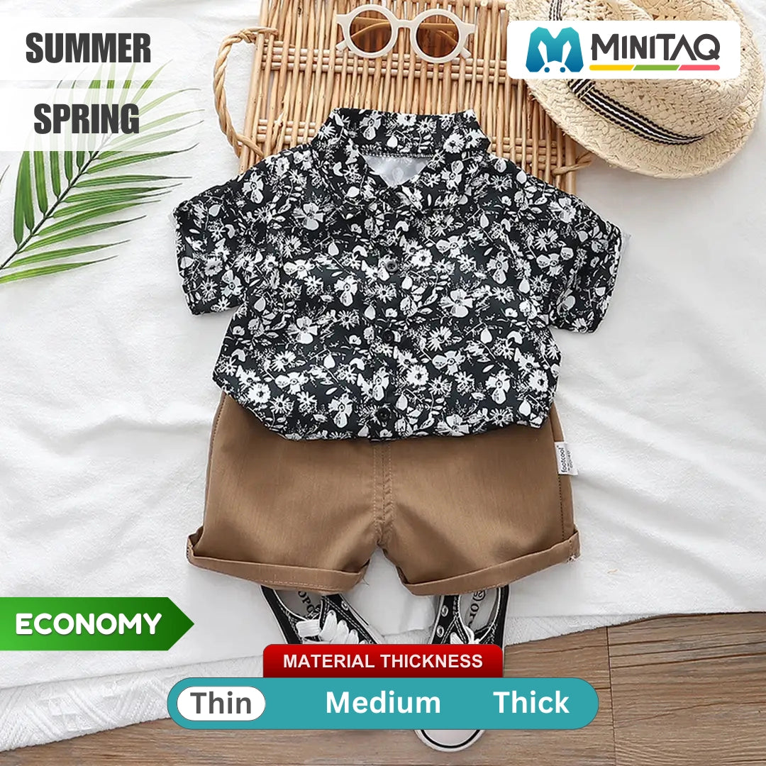 Floral Patterned Shirt With Brown Shorts 2 pc Set 1 - Minitaq baby kids clothes dress