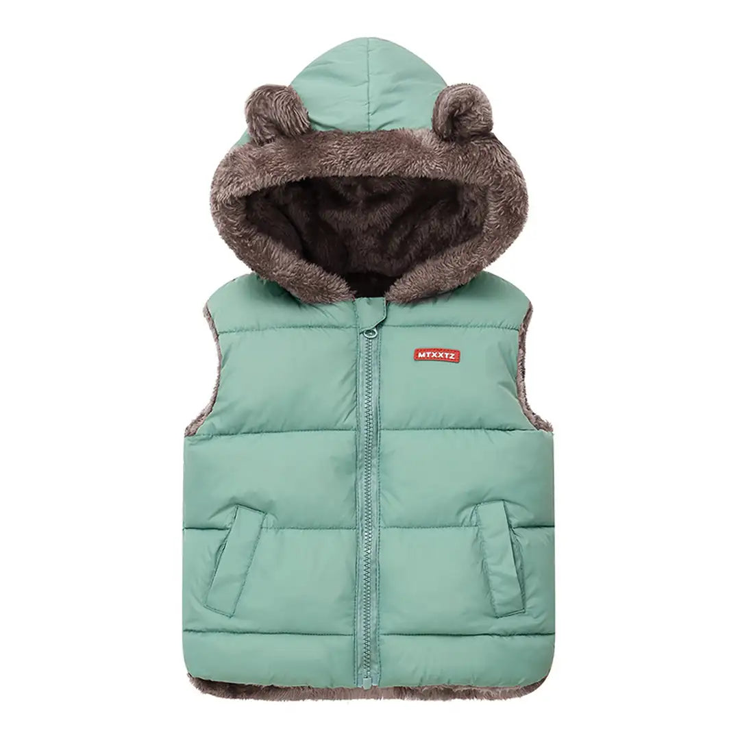Hooded Puffer Mint Green Vest With Bear Ears - Minitaq baby kids clothes dress