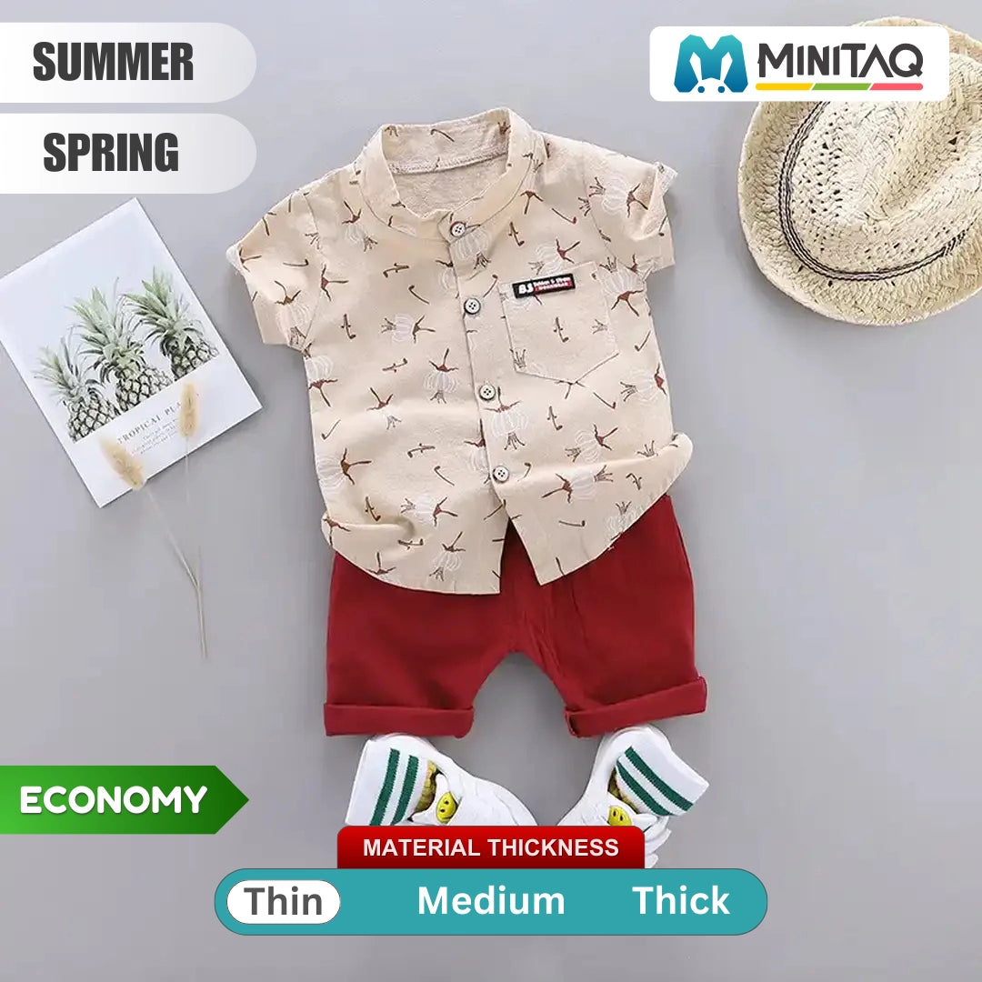 Trendy Printed Light brown Shirt and Red Shorts Set 1 - Minitaq baby kids clothes dress