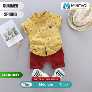 Trendy Printed Yellow Shirt and Red Shorts Set 1 - Minitaq baby kids clothes dress