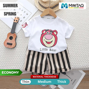 Playful Little Bear White T-Shirt with Stripe Pattern Shorts Set 1 - Minitaq baby kids clothes dress