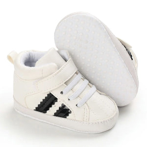 White High Ankle with Black Stripes Baby Shoes 3 - Minitaq baby kids clothes dress