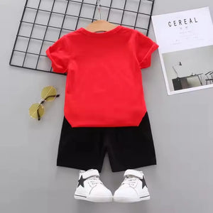 Charming Red Spider Man Design Shirt N Black Shorts 2pcs Set 1 - Minitaq baby kids clothes dress