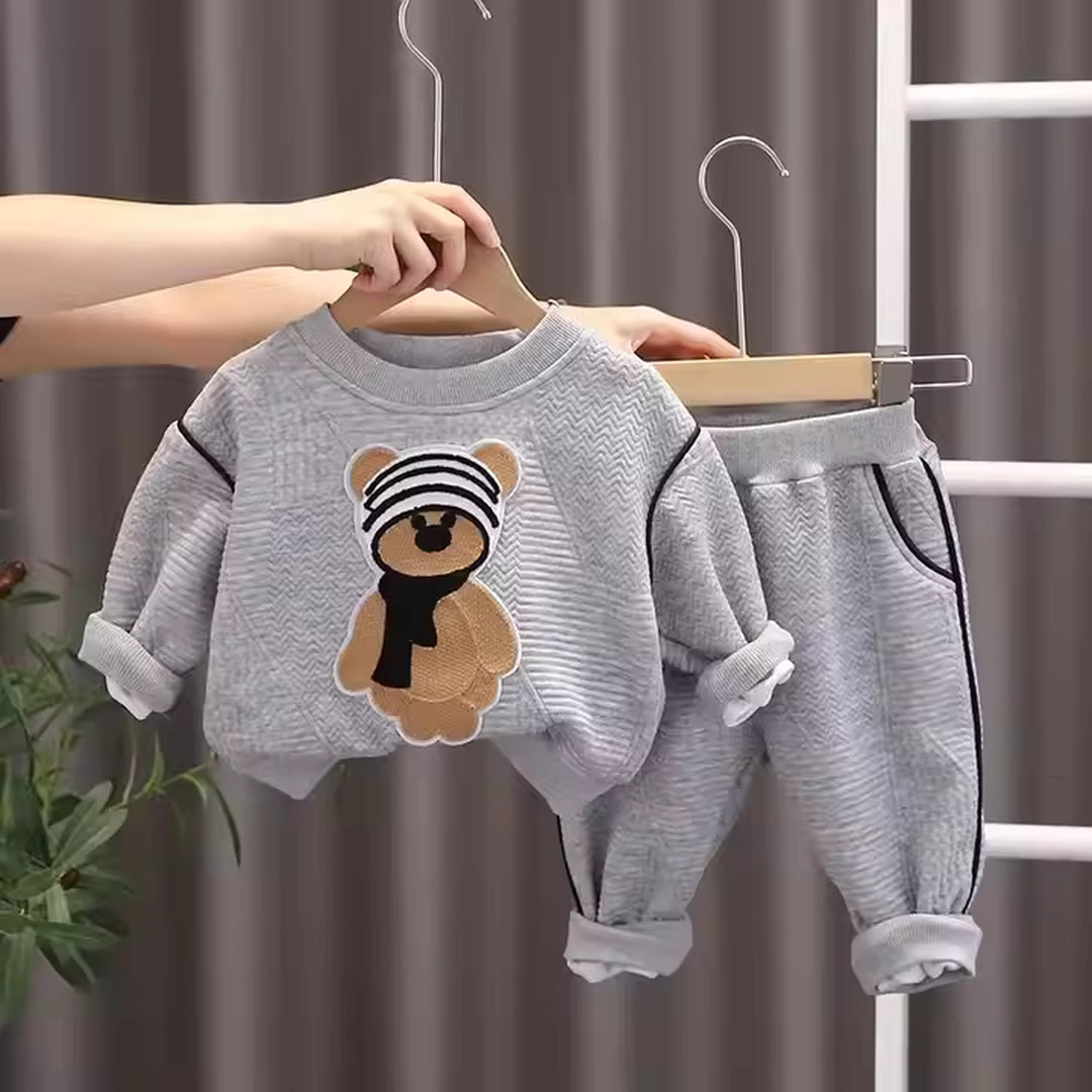 Cute Bear Full Sleeve Grey Shirt N Trouser 2pcs Set - Minitaq baby kids clothes dress