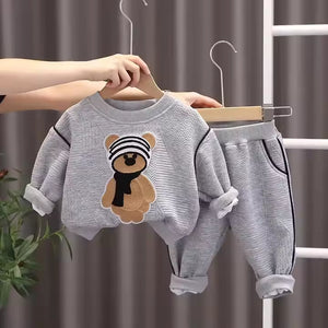 Cute Bear Full Sleeve Grey Shirt N Trouser 2pcs Set - Minitaq baby kids clothes dress