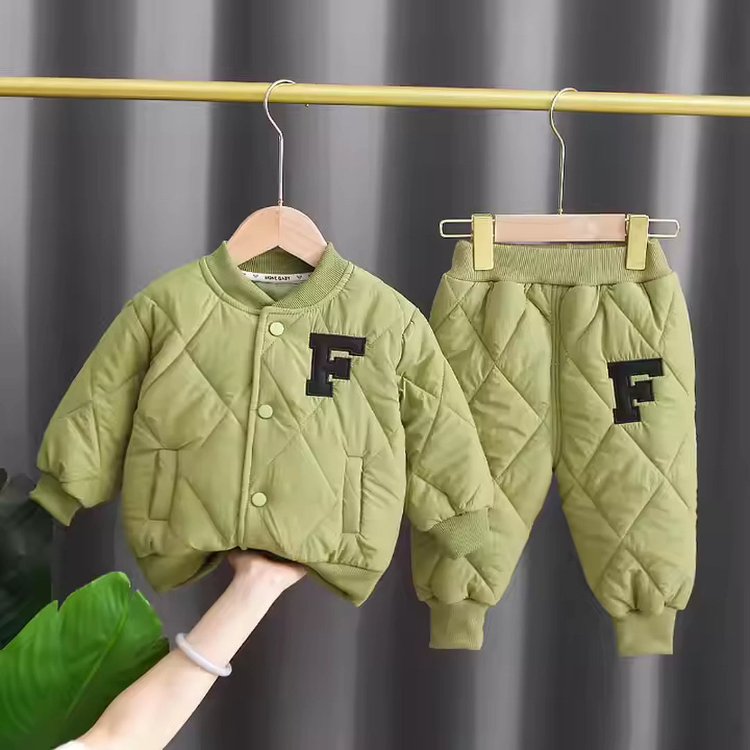 Soft Quilted Green Jacket and Trouser 2pcs Set For Winters - Minitaq baby kids clothes dress