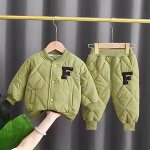 Soft Quilted Green Jacket and Trouser 2pcs Set For Winters - Minitaq baby kids clothes dress