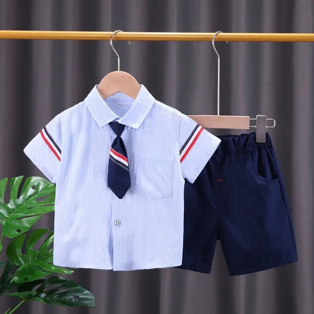 Little Gentleman Half Sleeve Shirt with Tie and Pant - Minitaq baby kids clothes dress 