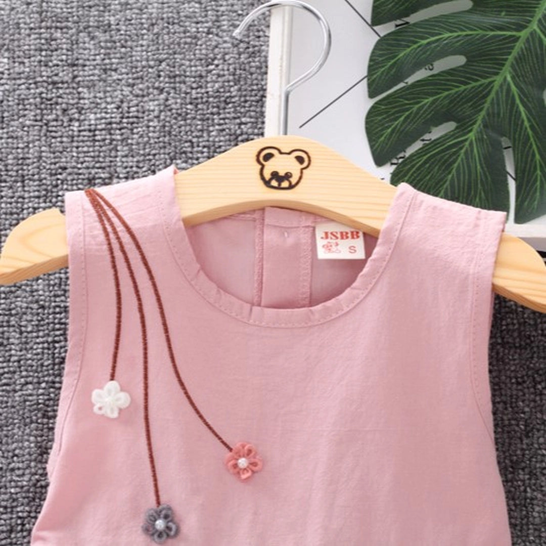 Flower Design Light Pink Sleeveless Cotton Frock For Girls - Minitaq baby kids clothes dress 