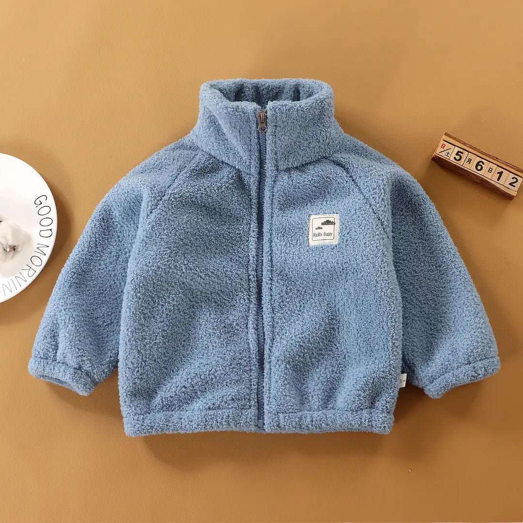 Plain Blue Winter Fleece Neck Jacket For Kids - Minitaq baby kids clothes dress