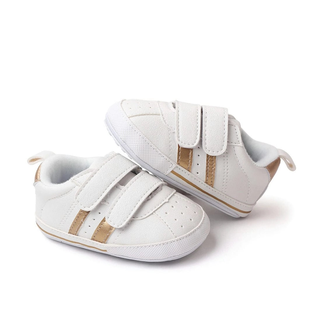 Stylish White Baby Shoes with Gold Stripes 3 - Minitaq baby kids clothes dress