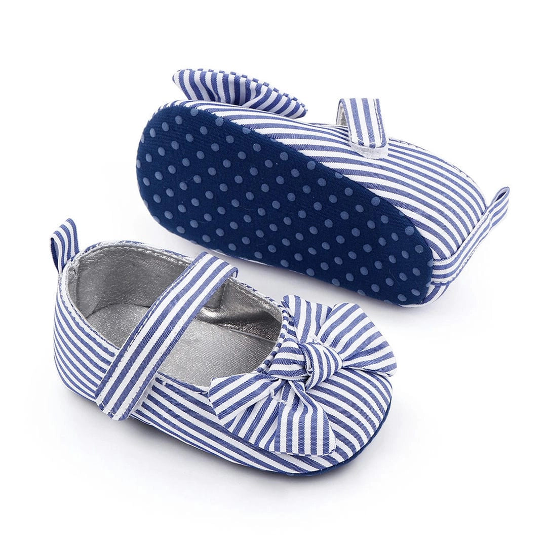 Blue Striped Bow Knot Baby Girl Shoes 3 - Minitaq baby kids clothes dress