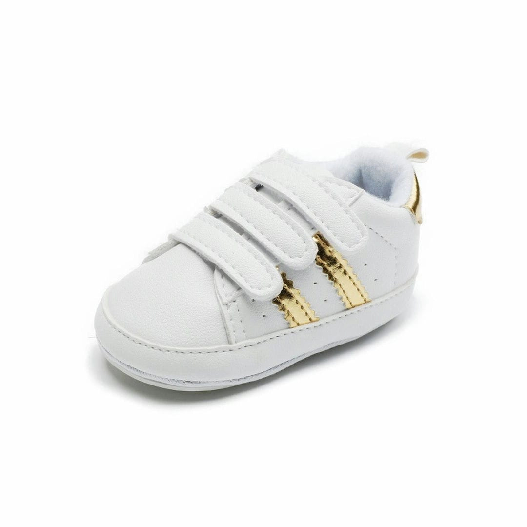 White and Gold baby Sneakers with 3 Valcro Straps 3 - Minitaq baby kids clothes dress